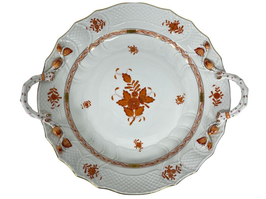 Herend Chinese Bouquet Rust Chop Plate With Handles Large Hand-Painted Made In Hungary 14R Retails $780 [Photo 1]
