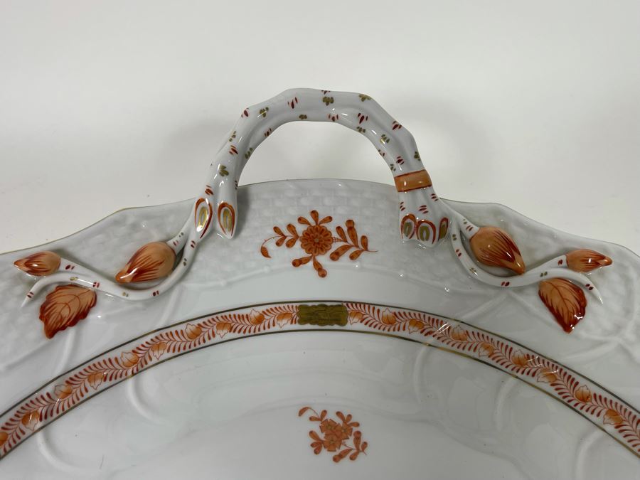 Herend Chinese Bouquet Rust Chop Plate With Handles Large Hand-Painted Made In Hungary 14R Retails $780 [Photo 7]