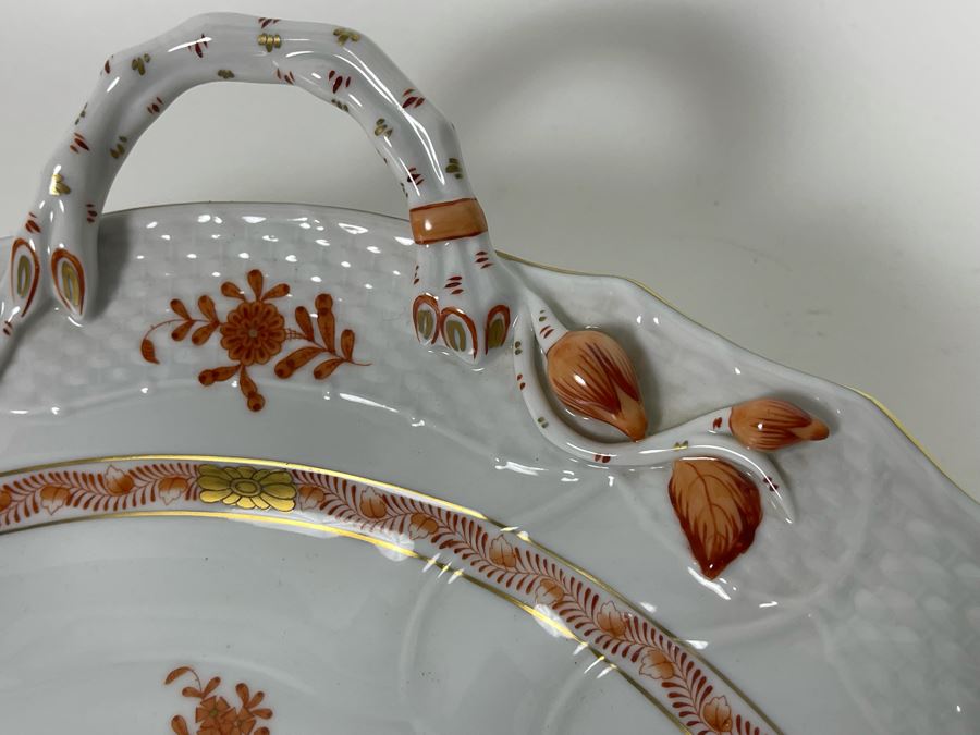 Herend Chinese Bouquet Rust Chop Plate With Handles Large Hand-Painted Made In Hungary 14R Retails $780 [Photo 8]