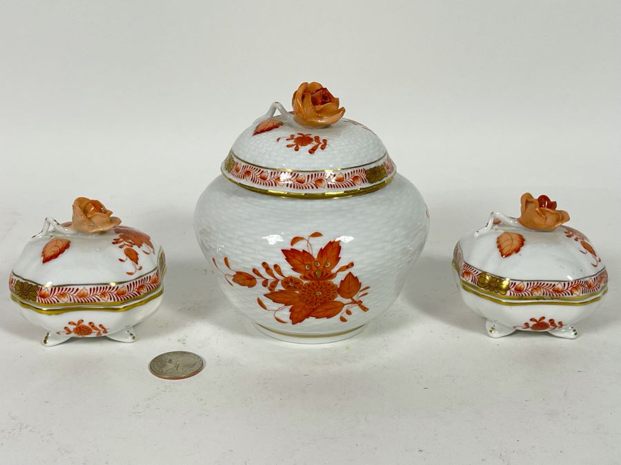 Herend Chinese Bouquet Three Covered Bowls Hand-Painted Made In Hungary 3H And 5H [Photo 2]
