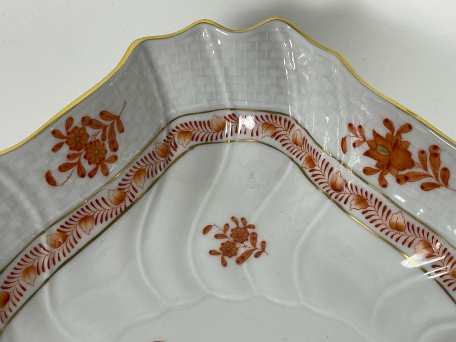 Herend Chinese Bouquet Rust Triangle Dish Hand-Painted Made In Hungary 9.5W Retails $290 [Photo 6]