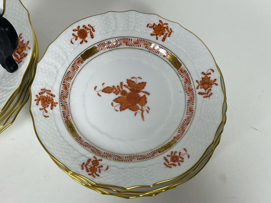 Herend Chinese Bouquet Rust (6) 7.5W Salad Plates, (8) 6W Bread & Butter Plates, (6) Dishes Hand-Painted Made In Hungary Retails $1,400 [Photo 10]