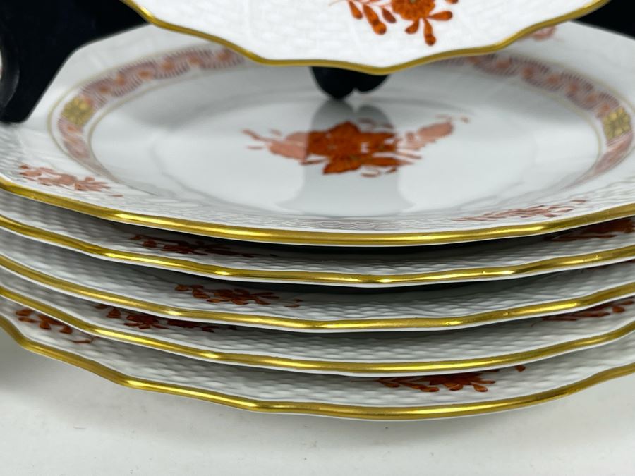 Herend Chinese Bouquet Rust (6) 7.5W Salad Plates, (8) 6W Bread & Butter Plates, (6) Dishes Hand-Painted Made In Hungary Retails $1,400 [Photo 7]