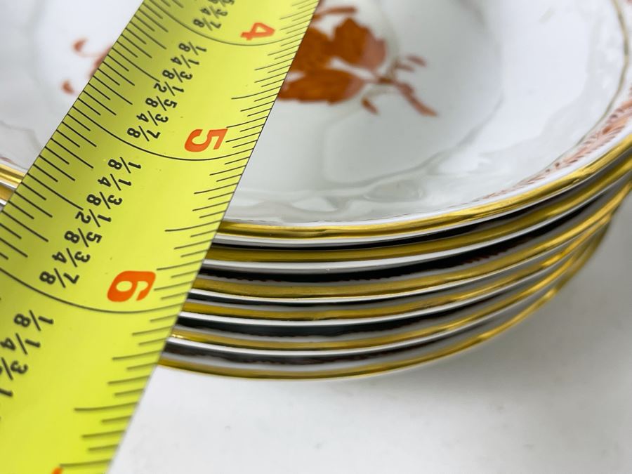 Herend Chinese Bouquet Rust (6) 7.5W Salad Plates, (8) 6W Bread & Butter Plates, (6) Dishes Hand-Painted Made In Hungary Retails $1,400 [Photo 15]