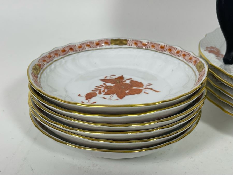 Herend Chinese Bouquet Rust (6) 7.5W Salad Plates, (8) 6W Bread & Butter Plates, (6) Dishes Hand-Painted Made In Hungary Retails $1,400 [Photo 9]