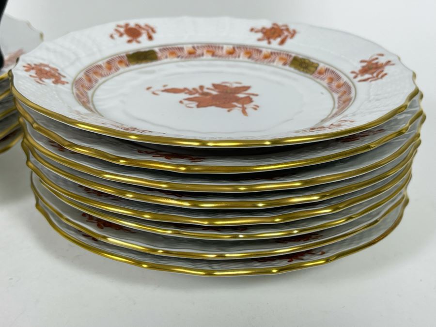 Herend Chinese Bouquet Rust (6) 7.5W Salad Plates, (8) 6W Bread & Butter Plates, (6) Dishes Hand-Painted Made In Hungary Retails $1,400 [Photo 11]