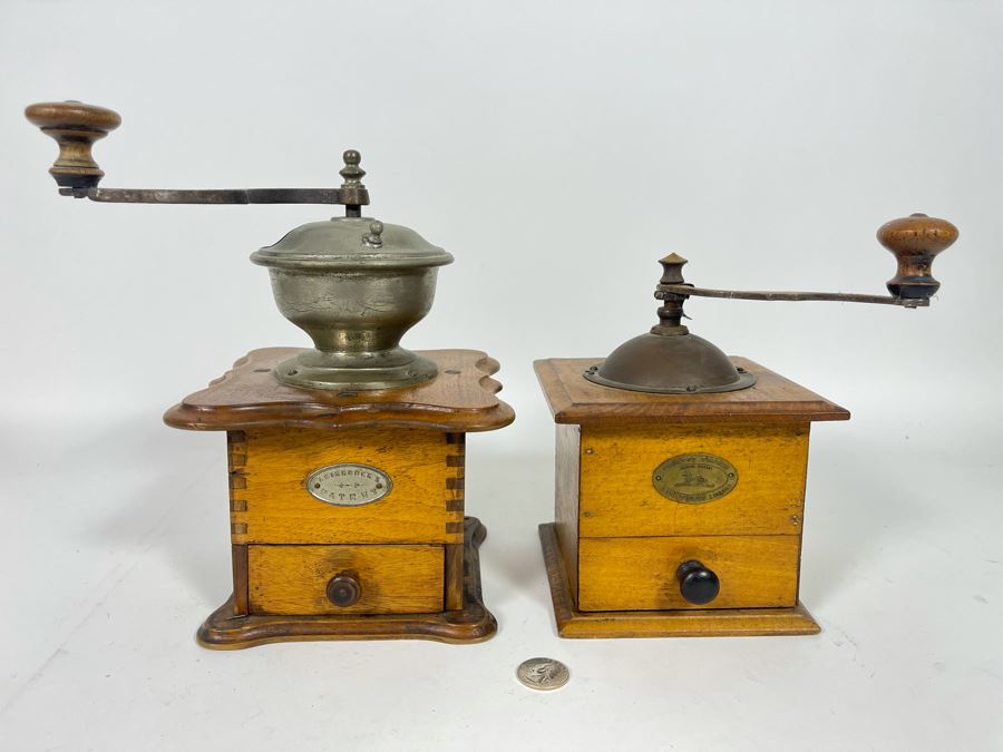 Pair Of Antique Coffee Grinders Mill [Photo 2]