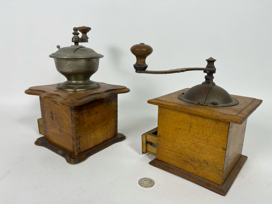 Pair Of Antique Coffee Grinders Mill [Photo 10]