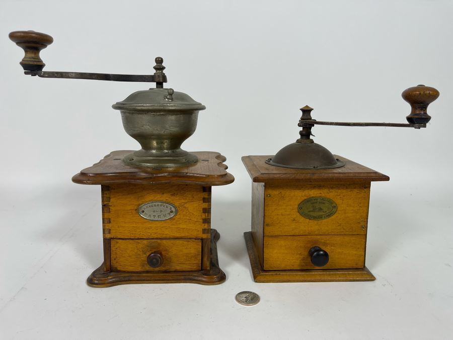 Pair Of Antique Coffee Grinders Mill [Photo 3]
