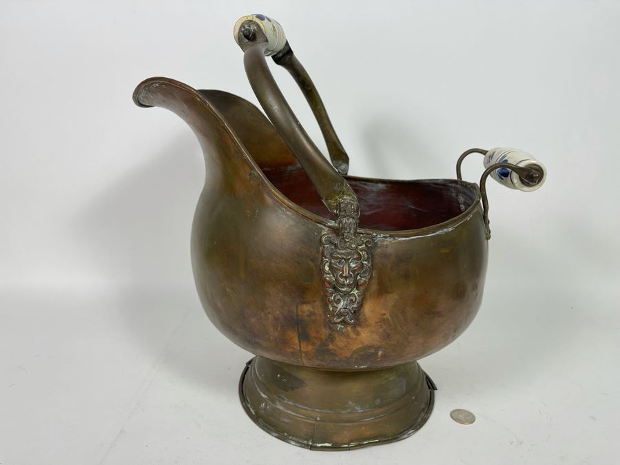 Vintage Brass Ash Scuttle Bucket 15W X 17H [Photo 3]
