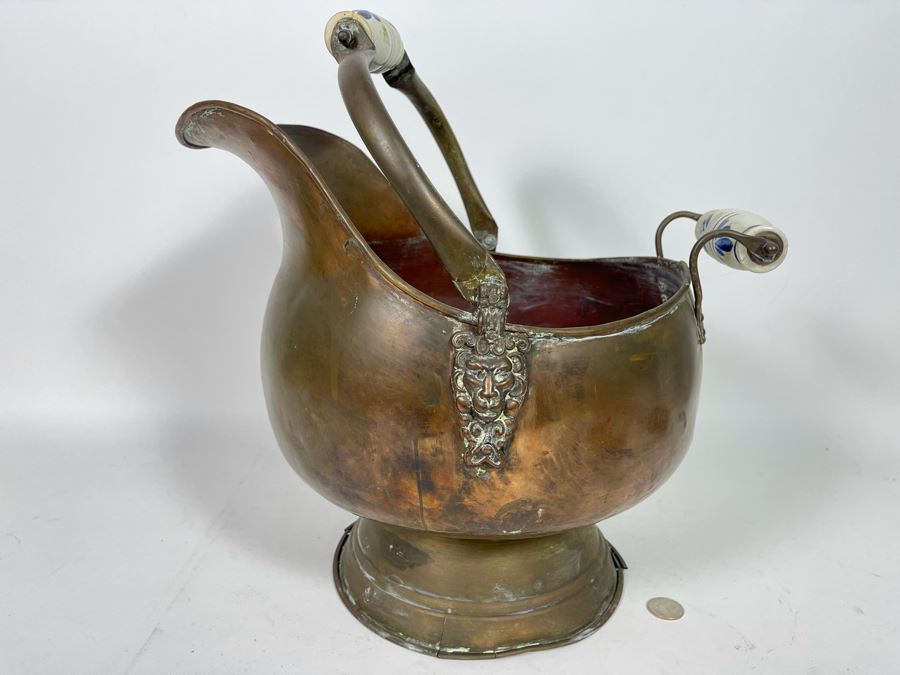 Vintage Brass Ash Scuttle Bucket 15W X 17H [Photo 2]
