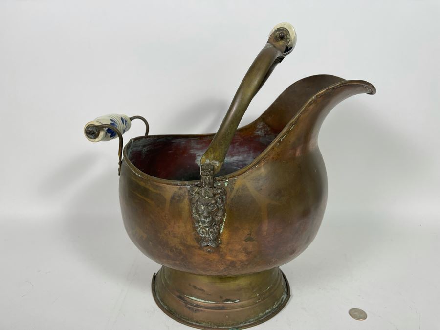Vintage Brass Ash Scuttle Bucket 15W X 17H [Photo 9]