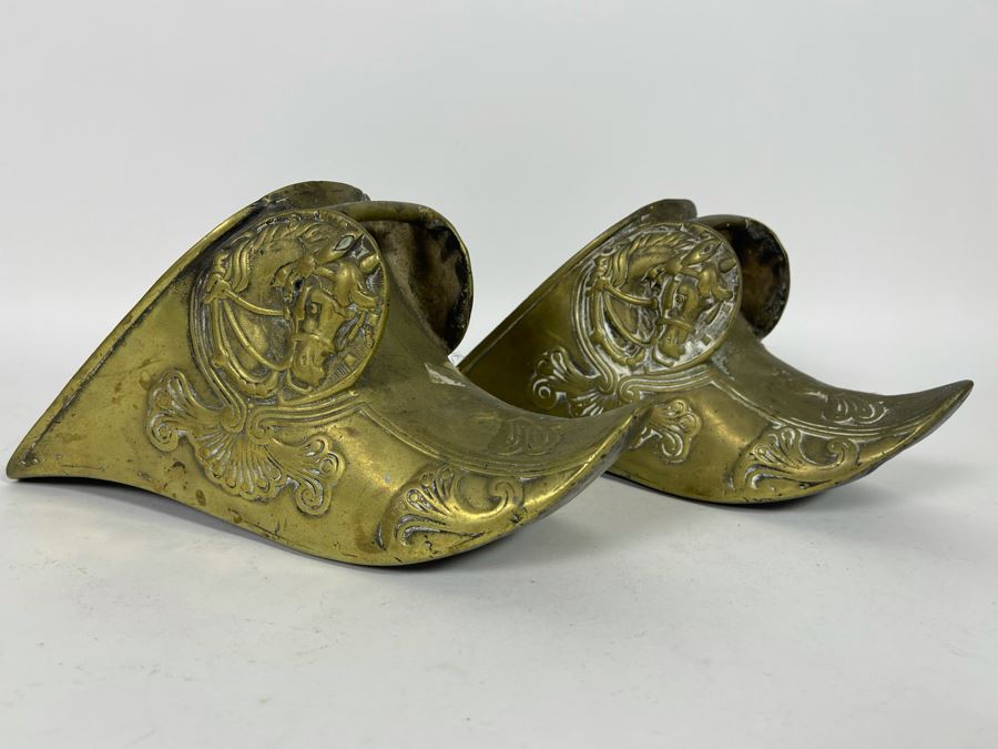 Pair Of Vintage Spanish Conquistador Solid Brass Armor Horse Stirrups 10L [Photo 3]