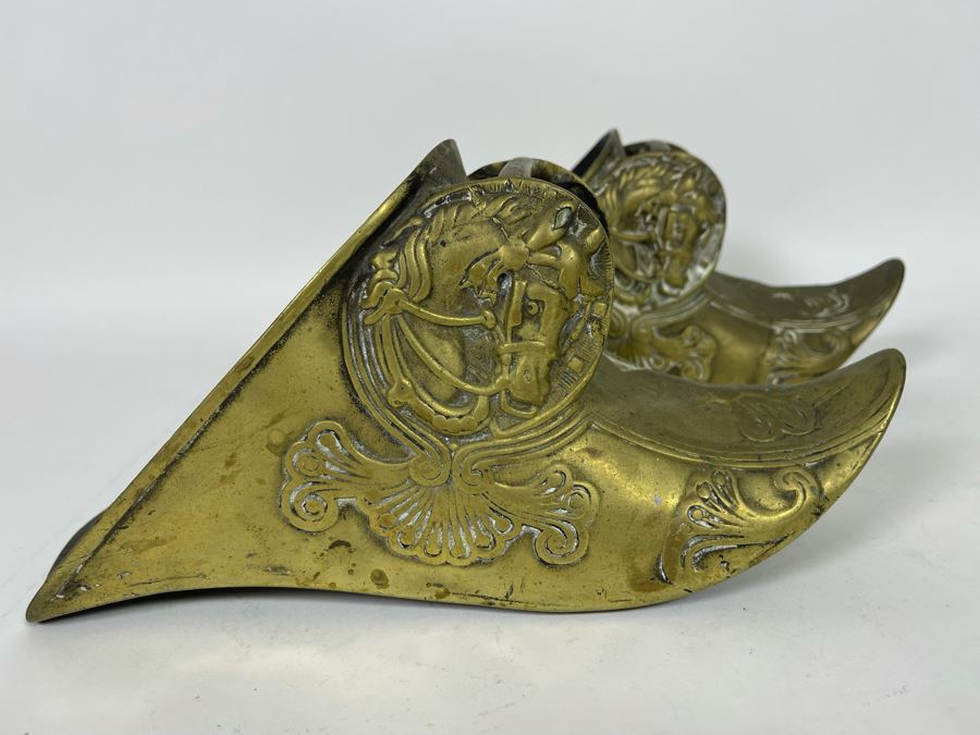 Pair Of Vintage Spanish Conquistador Solid Brass Armor Horse Stirrups 10L [Photo 6]
