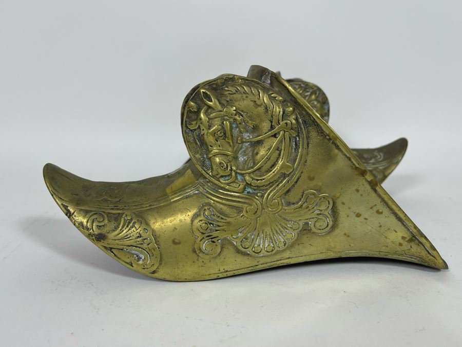 Pair Of Vintage Spanish Conquistador Solid Brass Armor Horse Stirrups 10L [Photo 9]