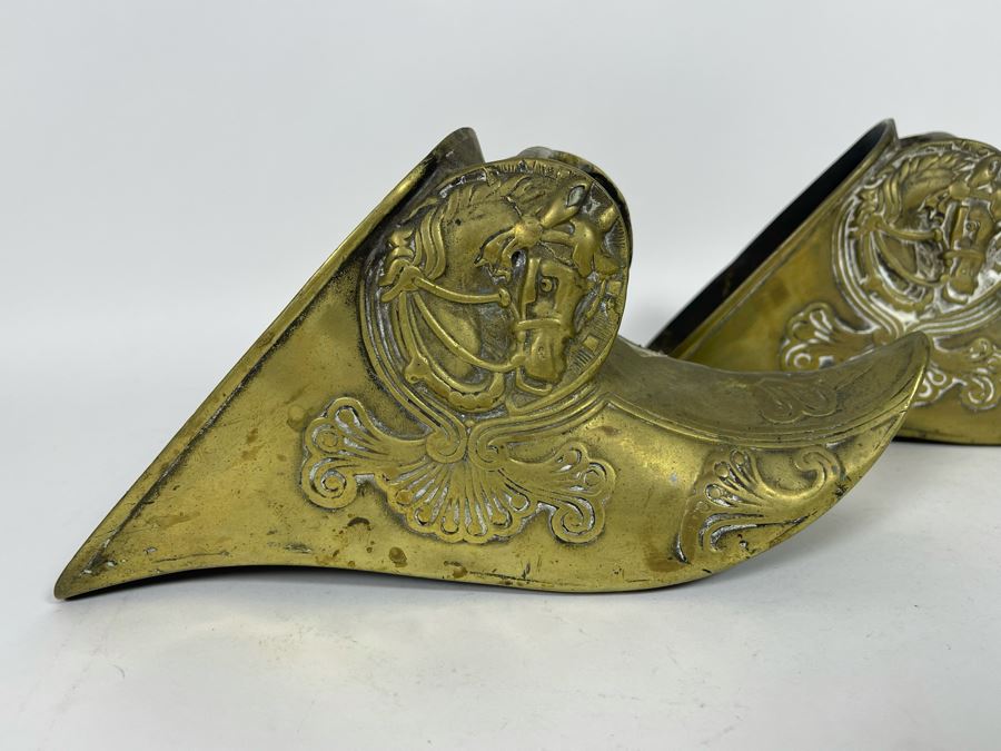 Pair Of Vintage Spanish Conquistador Solid Brass Armor Horse Stirrups 10L [Photo 5]