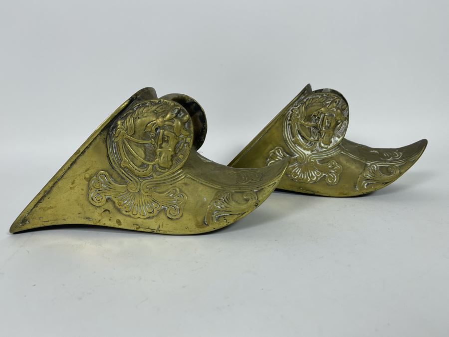 Pair Of Vintage Spanish Conquistador Solid Brass Armor Horse Stirrups 10L [Photo 4]