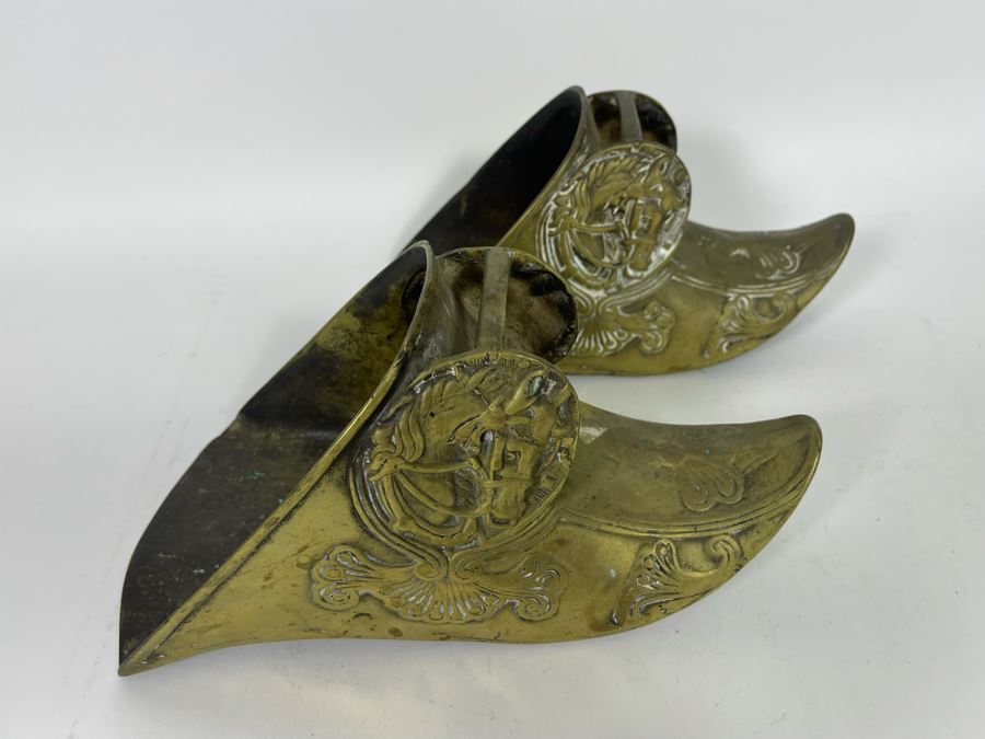 Pair Of Vintage Spanish Conquistador Solid Brass Armor Horse Stirrups 10L [Photo 7]