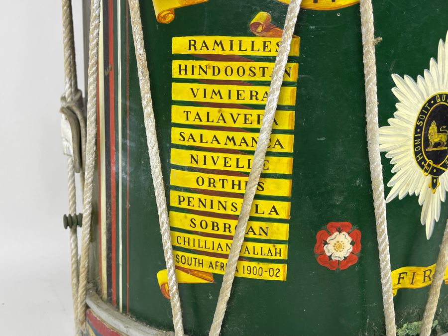 Vintage Hand-Painted British Guard The Worcestershire Regiment Marching Drum Whaley Royce & Coy 14.5R X 15H [Photo 12]