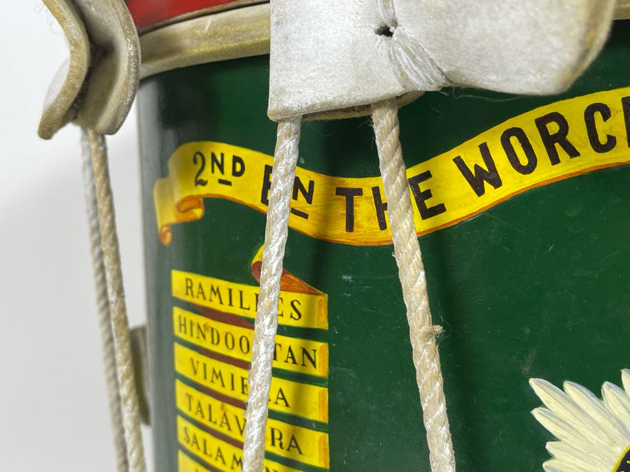 Vintage Hand-Painted British Guard The Worcestershire Regiment Marching Drum Whaley Royce & Coy 14.5R X 15H [Photo 10]