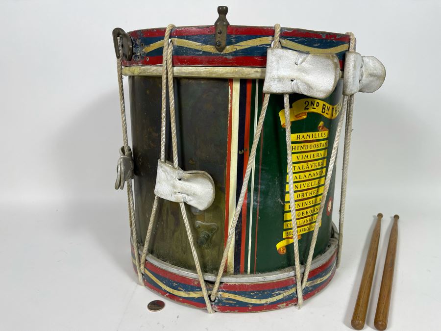 Vintage Hand-Painted British Guard The Worcestershire Regiment Marching Drum Whaley Royce & Coy 14.5R X 15H [Photo 17]