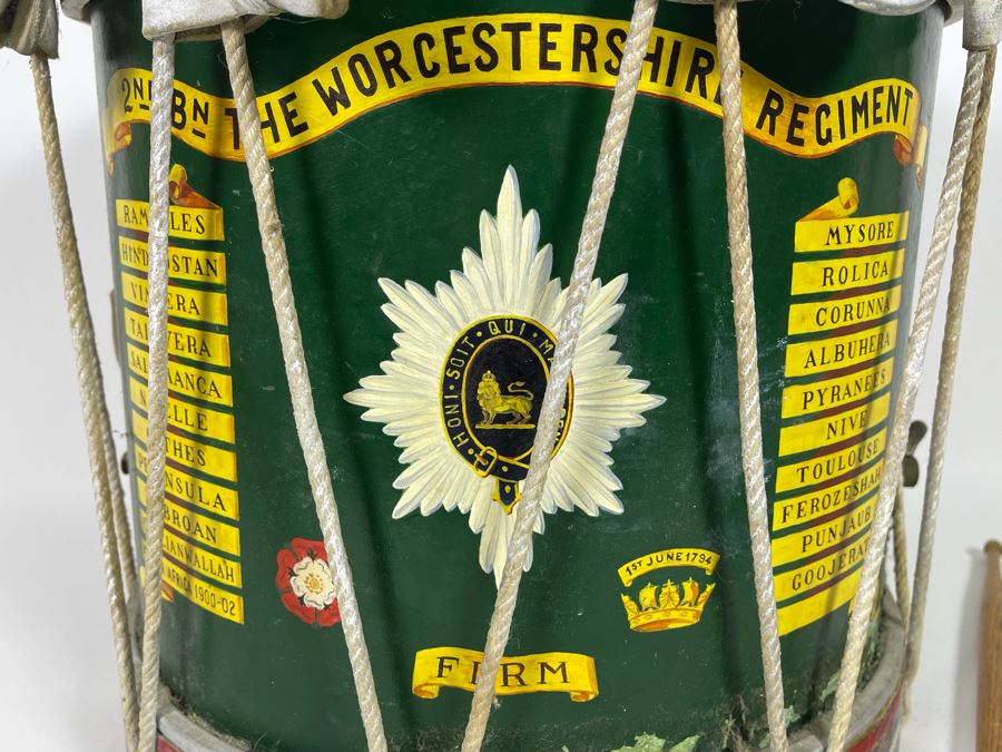 Vintage Hand-Painted British Guard The Worcestershire Regiment Marching Drum Whaley Royce & Coy 14.5R X 15H [Photo 6]