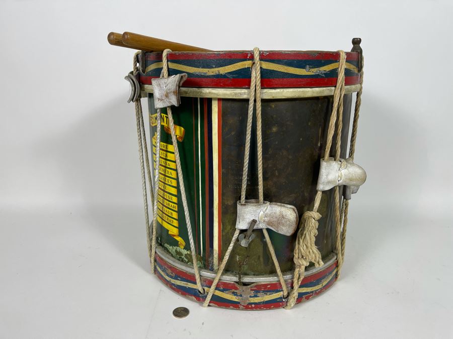 Vintage Hand-Painted British Guard The Worcestershire Regiment Marching Drum Whaley Royce & Coy 14.5R X 15H [Photo 25]