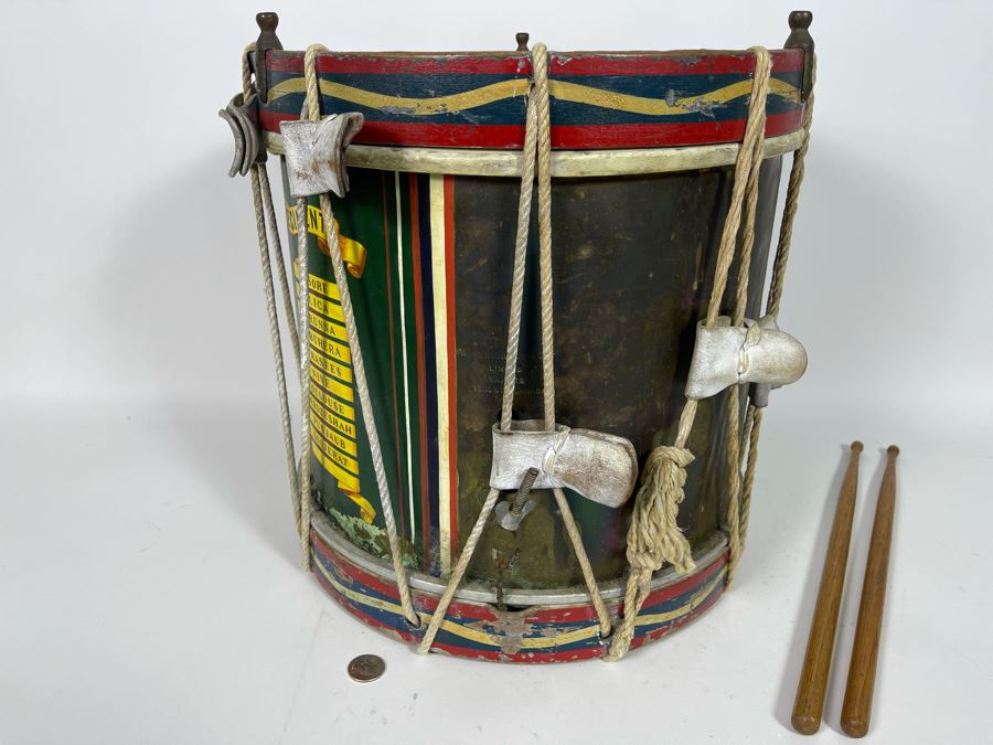 Vintage Hand-Painted British Guard The Worcestershire Regiment Marching Drum Whaley Royce & Coy 14.5R X 15H [Photo 19]