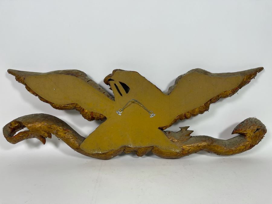 Antique Hand Carved Wooden Gilt American Eagle Wall Plaque “United We Stand” 33.5W X 12H [Photo 14]
