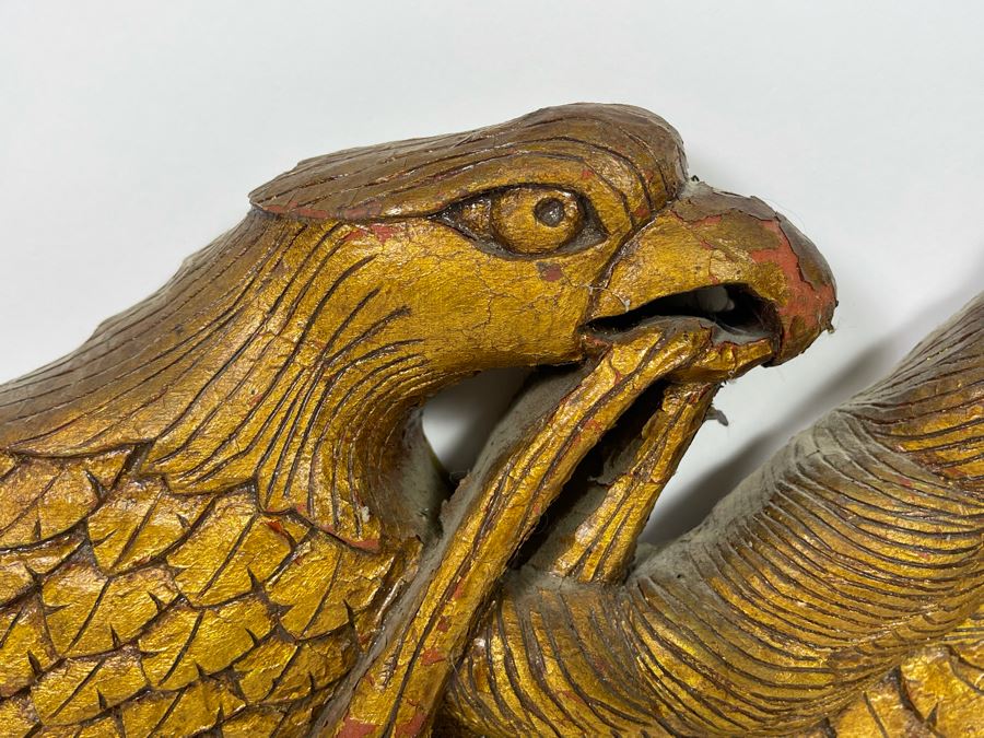 Antique Hand Carved Wooden Gilt American Eagle Wall Plaque “United We Stand” 33.5W X 12H [Photo 9]