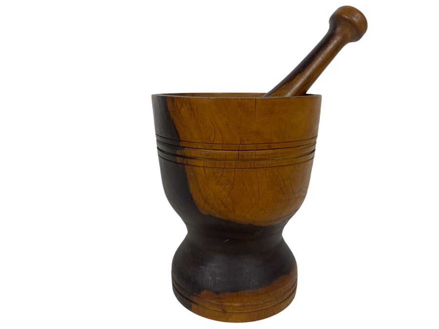 Vintage Wooden Pharmacist Mortar And Pestle 6W X 7.5H [Photo 1]