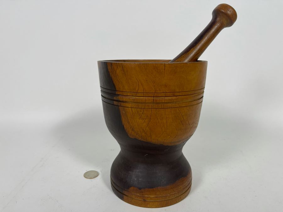 Vintage Wooden Pharmacist Mortar And Pestle 6W X 7.5H [Photo 2]