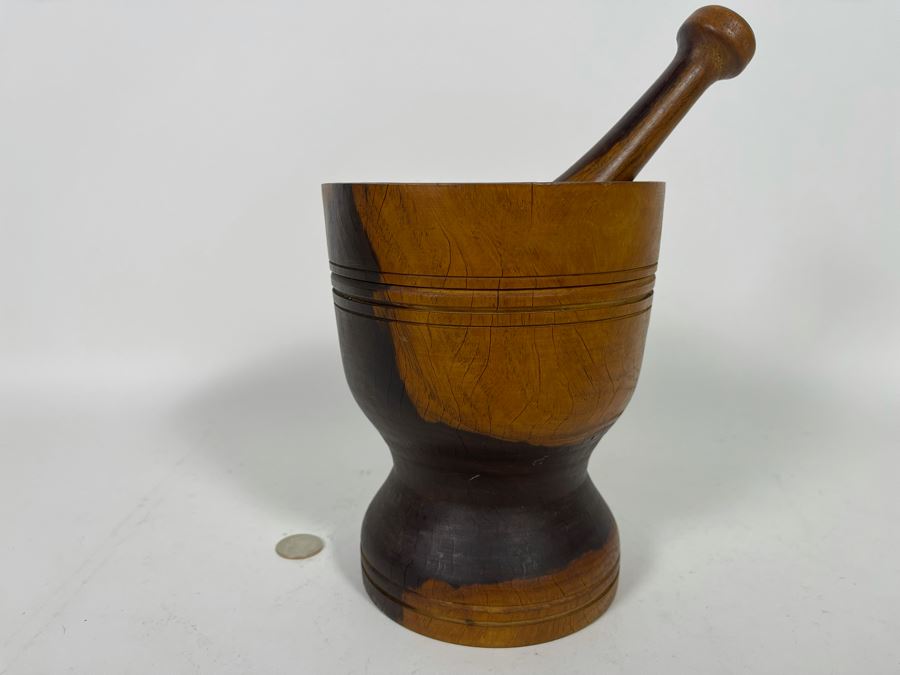 Vintage Wooden Pharmacist Mortar And Pestle 6W X 7.5H [Photo 4]