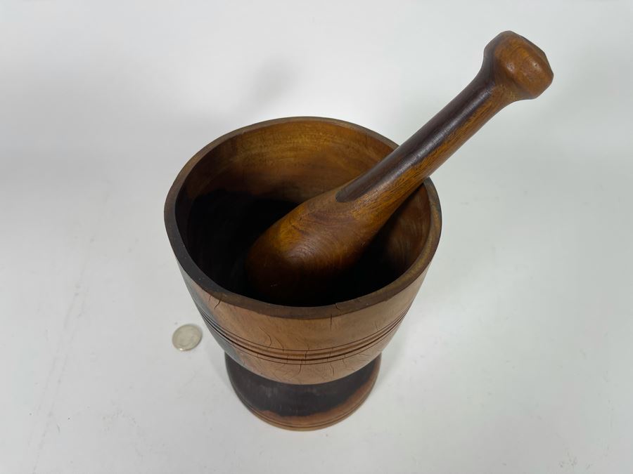 Vintage Wooden Pharmacist Mortar And Pestle 6W X 7.5H [Photo 5]