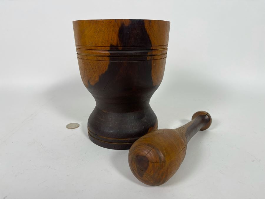 Vintage Wooden Pharmacist Mortar And Pestle 6W X 7.5H [Photo 6]