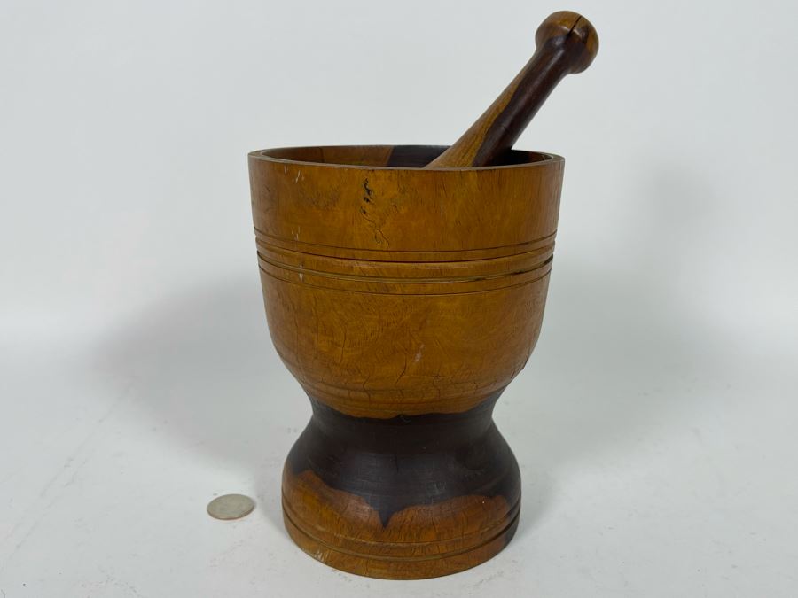 Vintage Wooden Pharmacist Mortar And Pestle 6W X 7.5H [Photo 8]