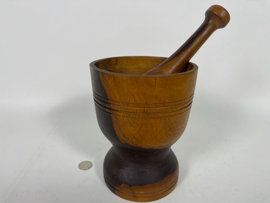 Vintage Wooden Pharmacist Mortar And Pestle 6W X 7.5H [Photo 3]