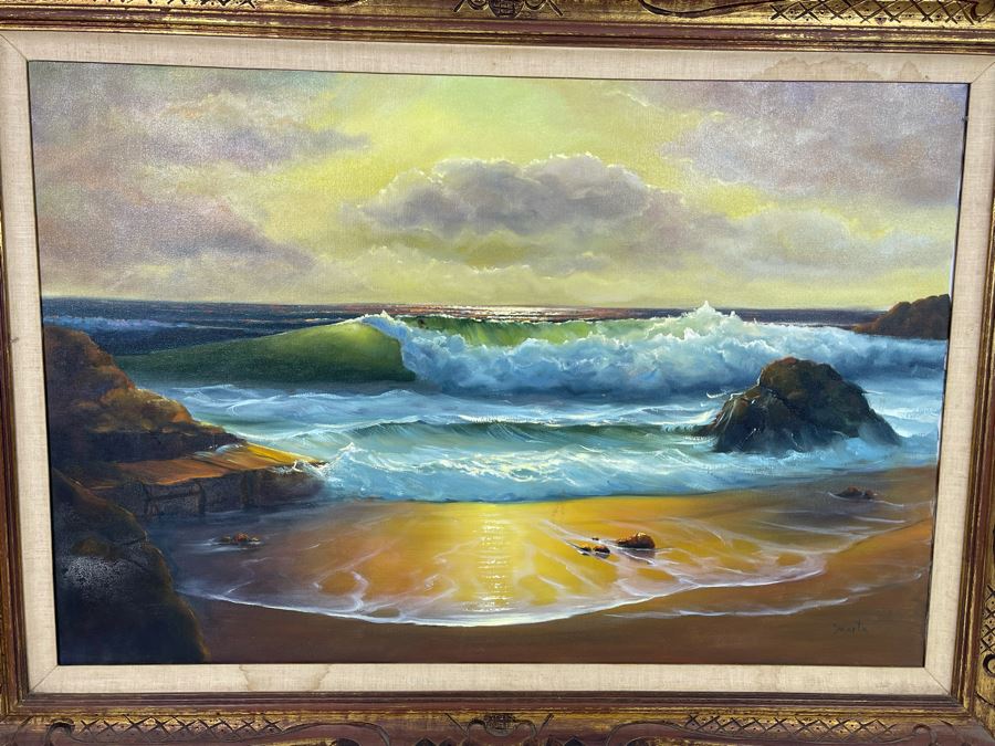 Original Ocean Waves Marine Painting Signed Marta 44 X 32 [Photo 3]