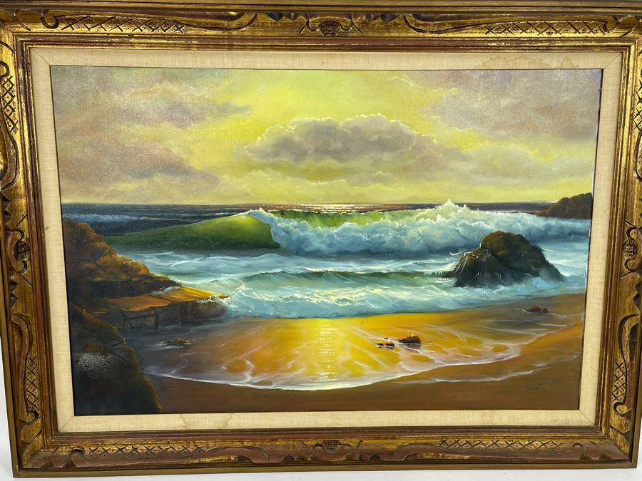 Original Ocean Waves Marine Painting Signed Marta 44 X 32 [Photo 2]