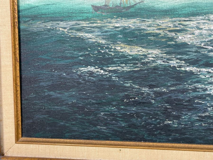 Original Nautical Sailing Ship Painting Unsigned 36 X 24 [Photo 8]