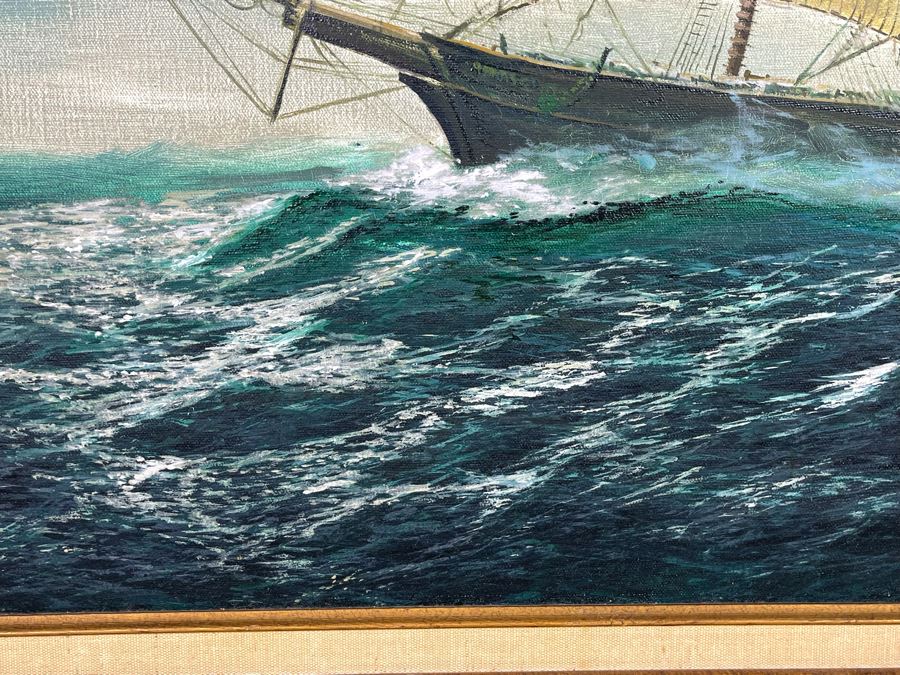 Original Nautical Sailing Ship Painting Unsigned 36 X 24 [Photo 7]