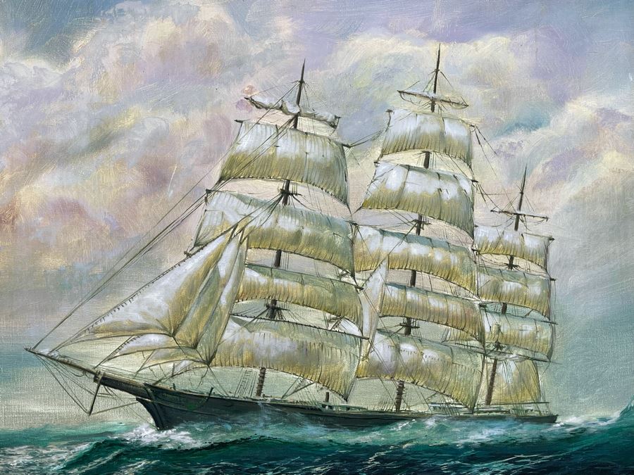 Original Nautical Sailing Ship Painting Unsigned 36 X 24 [Photo 5]