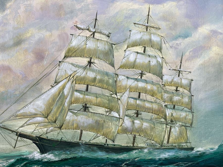 Original Nautical Sailing Ship Painting Unsigned 36 X 24 [Photo 4]