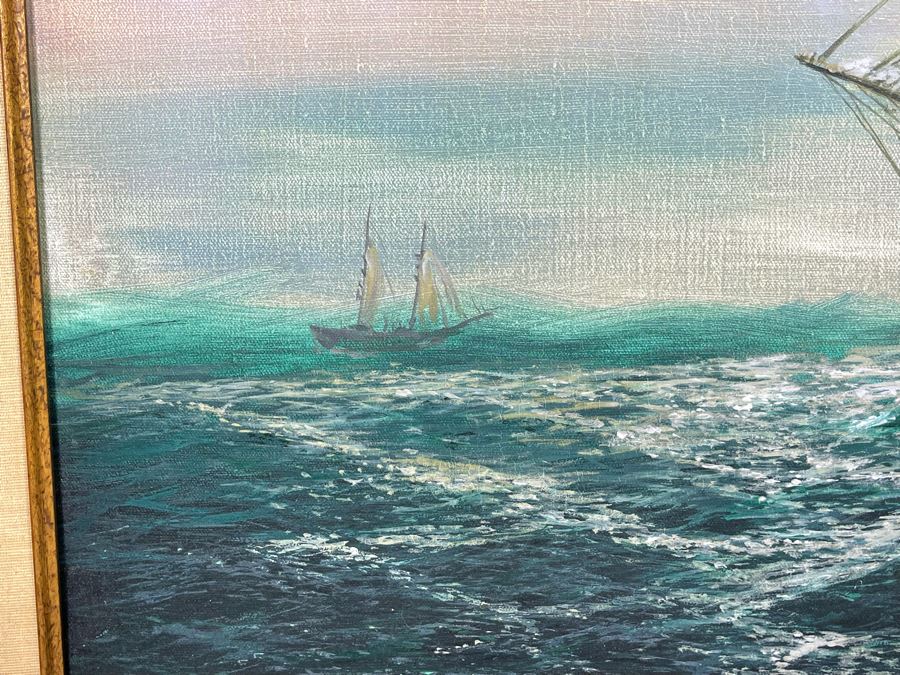 Original Nautical Sailing Ship Painting Unsigned 36 X 24 [Photo 6]