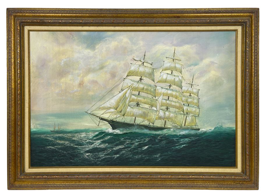 Original Nautical Sailing Ship Painting Unsigned 36 X 24