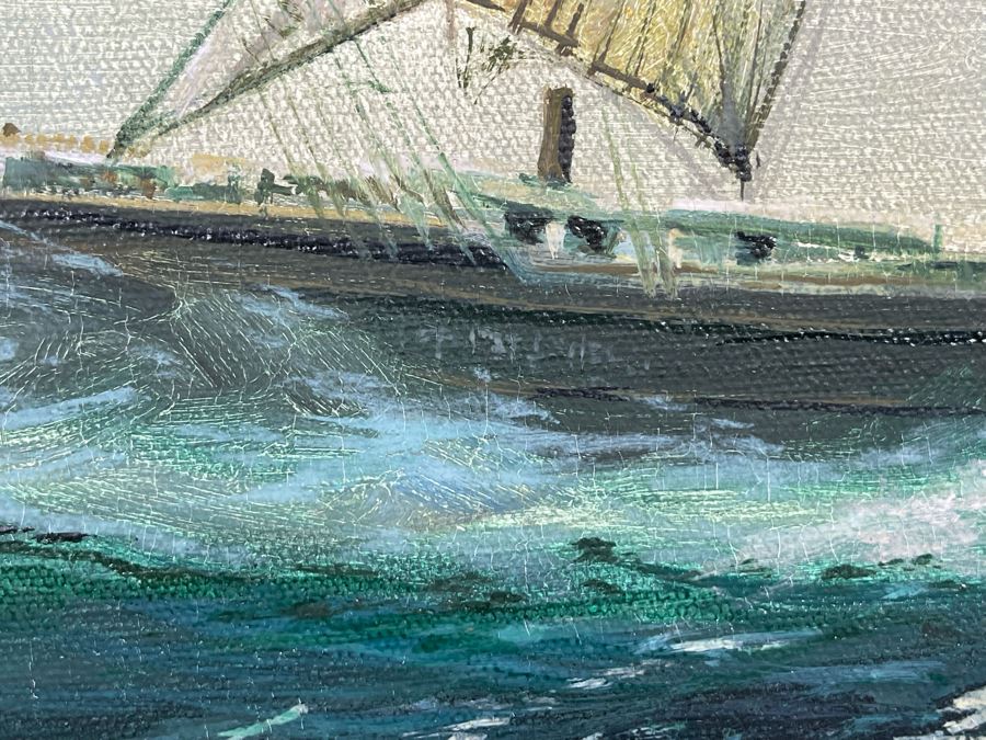 Original Nautical Sailing Ship Painting Unsigned 36 X 24 [Photo 10]