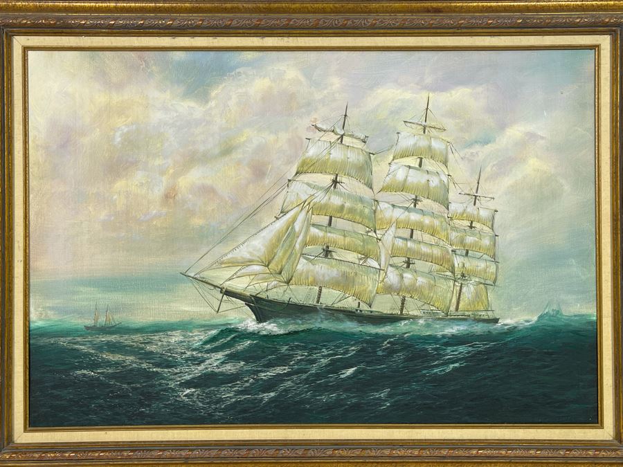 Original Nautical Sailing Ship Painting Unsigned 36 X 24 [Photo 3]