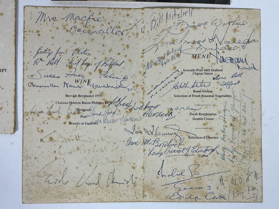 Signed Luncheon Menu From 1979 Visit Of Her Royal Highness The Princess Margaret And Photo Of Princess Margaret With Bill Mitchell [Photo 9]