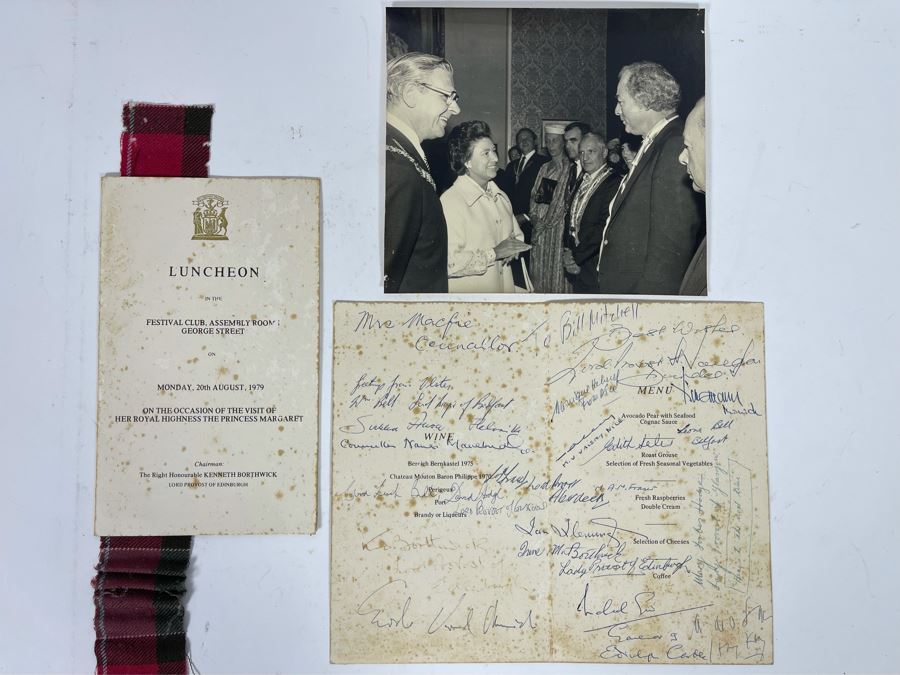 Signed Luncheon Menu From 1979 Visit Of Her Royal Highness The Princess Margaret And Photo Of Princess Margaret With Bill Mitchell [Photo 2]