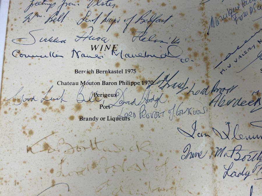 Signed Luncheon Menu From 1979 Visit Of Her Royal Highness The Princess Margaret And Photo Of Princess Margaret With Bill Mitchell [Photo 13]